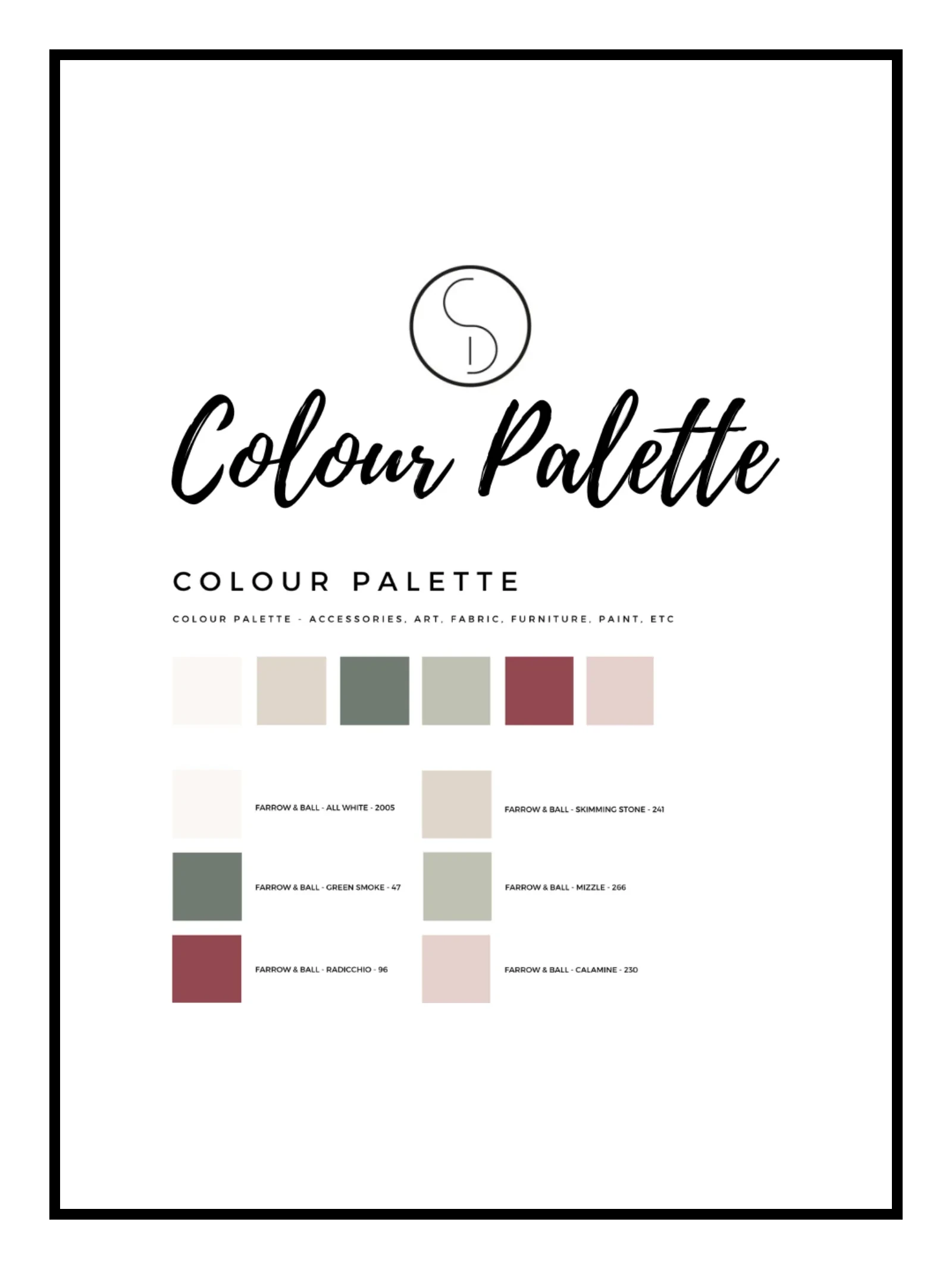 A CCID colour palette board with winter paint swatches