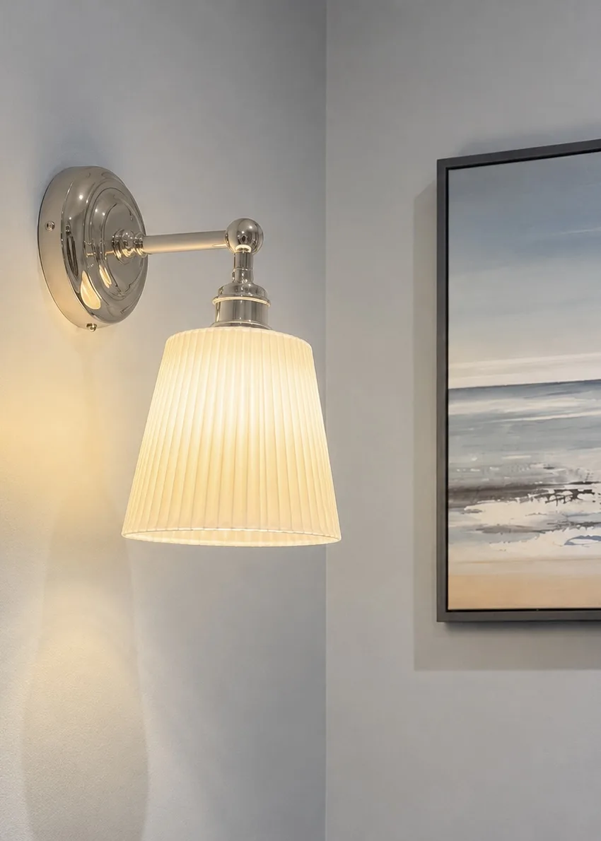 Chrome and ribbed glass wall light in the rest rooms, Amalfi Bar & Cafe, Bideford, Devon