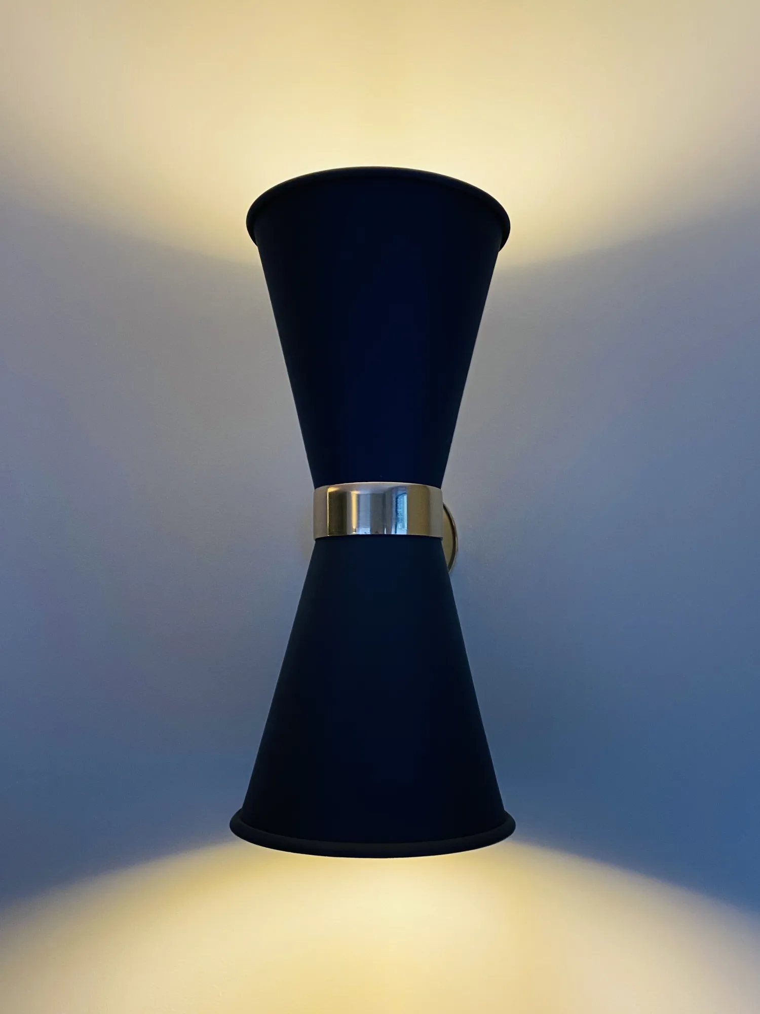 David Hunt Hyde double wall light in black with a brass band, Northam, Devon