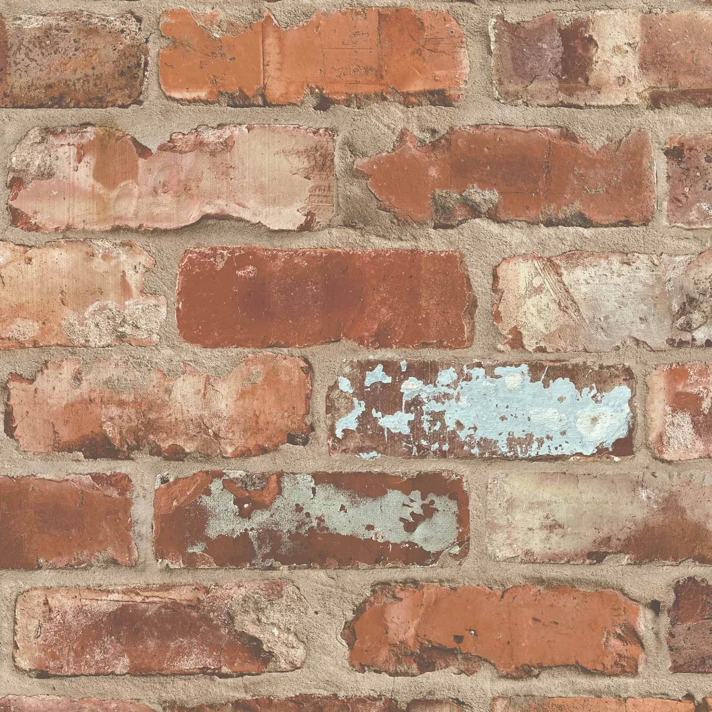 Exposed brick effect wallpaper in warm red and buff, used through the restaurant, at Swell Bar & Kitchen in Truro, Cornwall